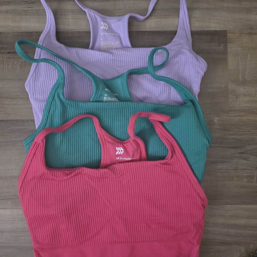 All in Motion Women's Ribbed Sports Bras - Pink, Teal, Lavender